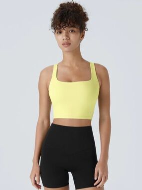Halara Neon Yellow Square Neck Sports Crop Top